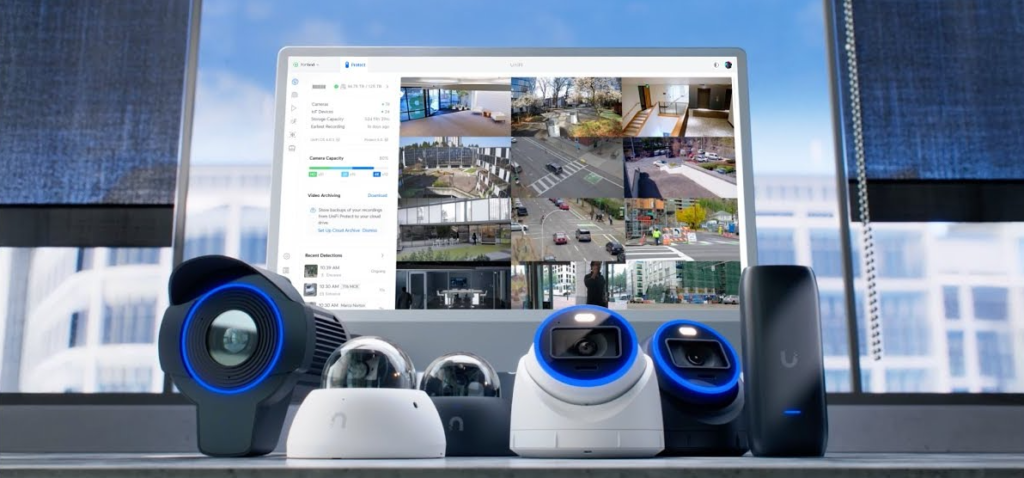 UniFi Protect security camera app showing live camera views