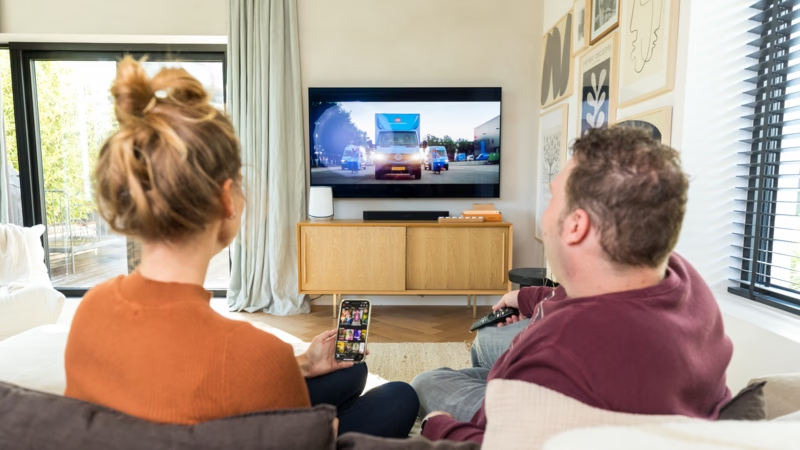 Family streaming video at home on fast Wi-Fi