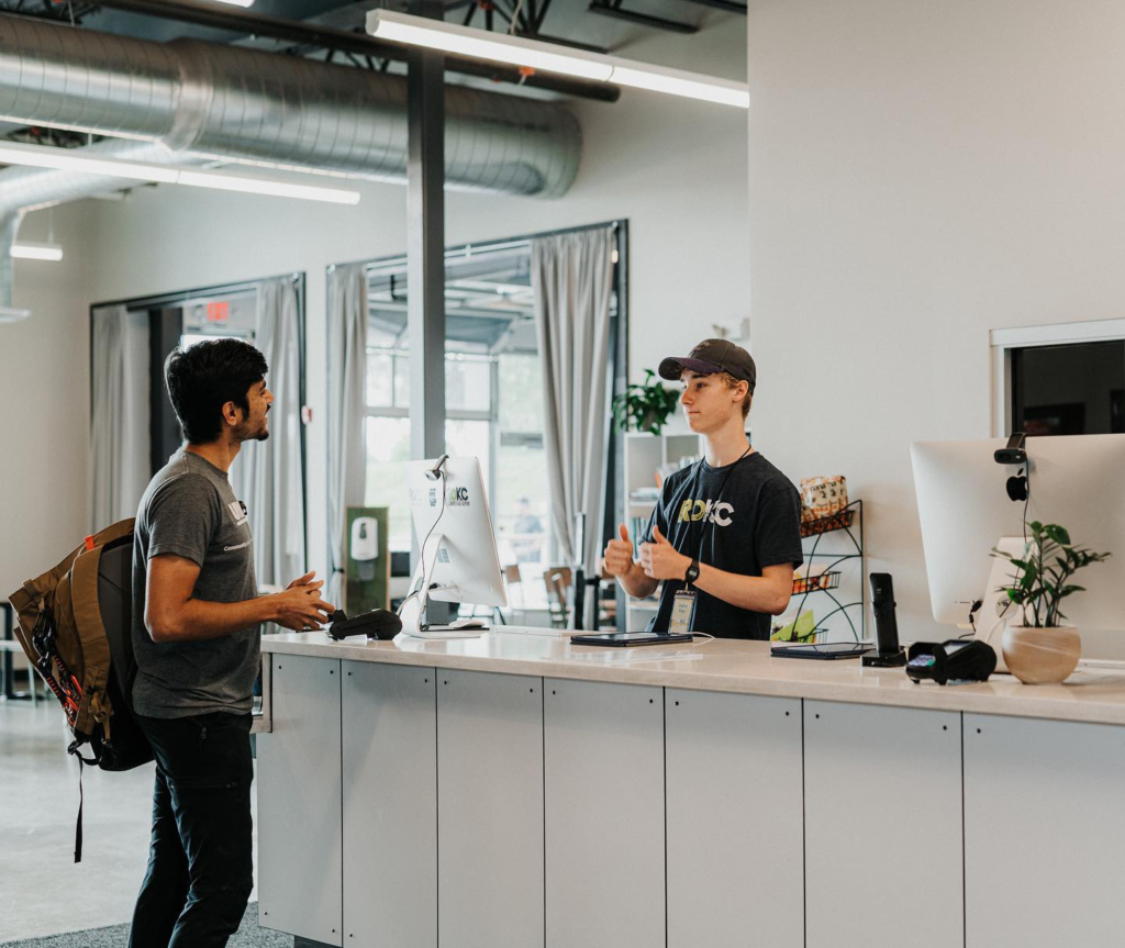 Gym front desk on a reliable Wi-Fi network