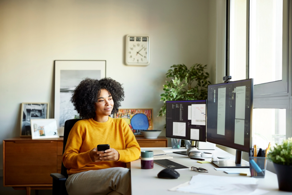Person working from a home office on fast, reliable internet